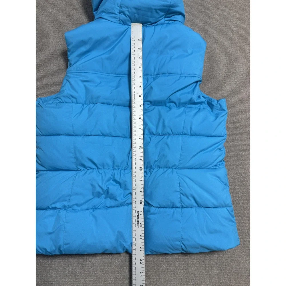 Hollister Puffer Vest Womens Large Blue Hooded Fleece Lined Quilted Seagull Logo